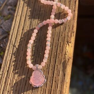 LADIES - Rose quartz beads….3 piece Buddha with silver….this is one of a kind